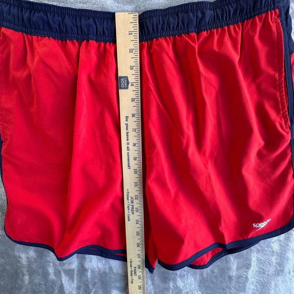 Speedo Running Shorts Mens L Red Blue‎ Retro Split Hem Mesh Lined 5